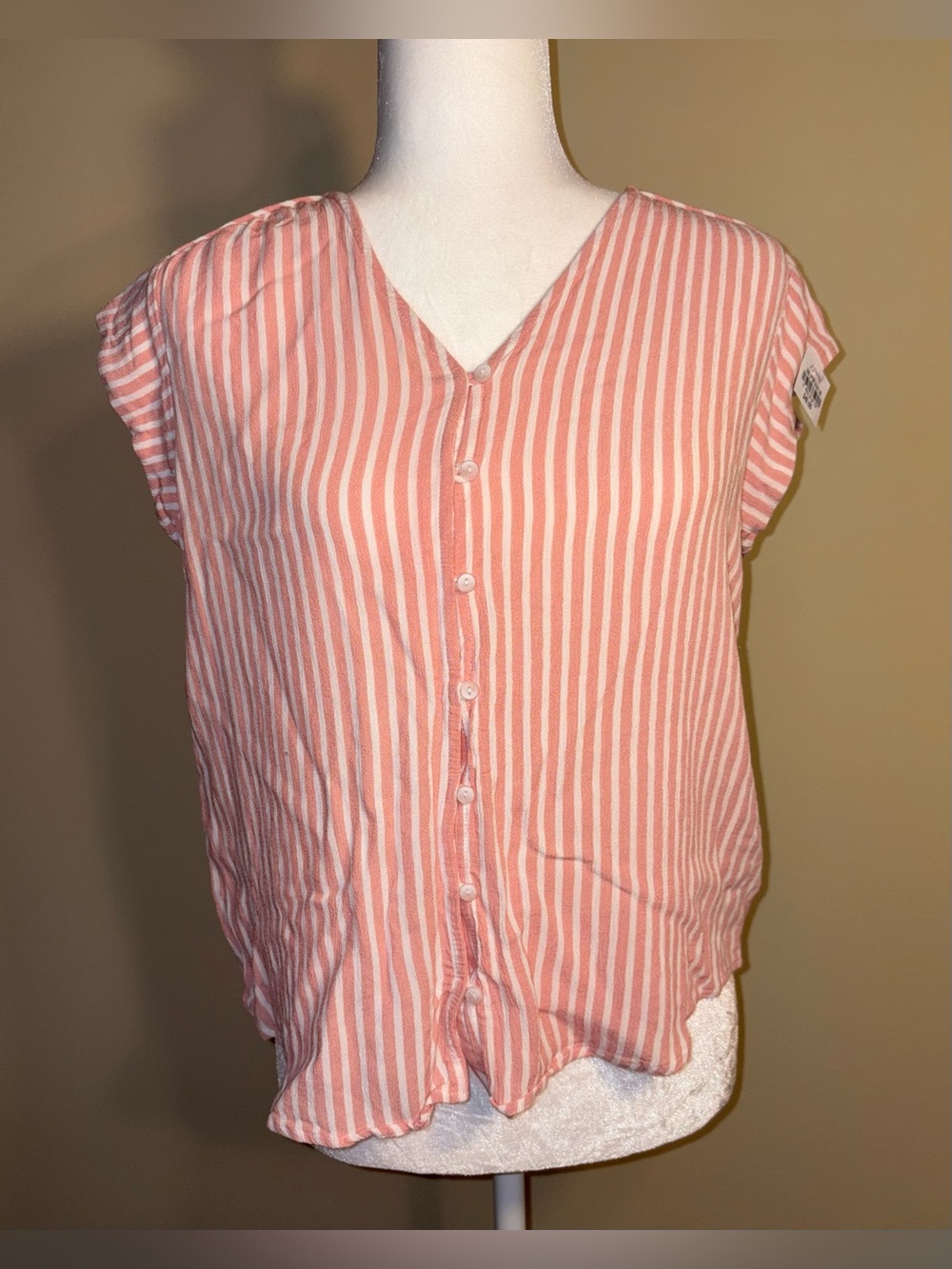 NWT Gauzy Pink and White Flattering Vertical Stripes Blouse